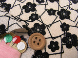 Ume Blossoms & Squares - Black (Length) 1=0.25yard
