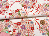 Polyester Chirimen Crepe Cherry Bouquet in White (Length) 1=0.25yard