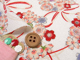 Polyester Chirimen Crepe Cherry Bouquet in White (Length) 1=0.25yard
