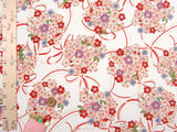Polyester Chirimen Crepe Cherry Bouquet in White (Length) 1=0.25yard