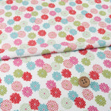 Polyester Chirimen Crepe Small Colorful Mums on White (Length) 1=0.25yard