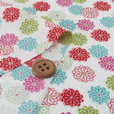 Polyester Chirimen Crepe Small Colorful Mums on White (Length) 1=0.25yard