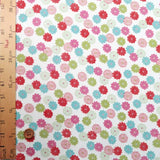 Polyester Chirimen Crepe Small Colorful Mums on White (Length) 1=0.25yard