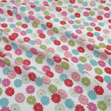Polyester Chirimen Crepe Small Colorful Mums on White (Length) 1=0.25yard