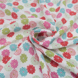 Polyester Chirimen Crepe Small Colorful Mums on White (Length) 1=0.25yard