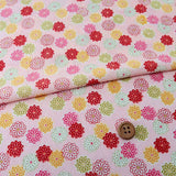 Polyester Chirimen Crepe Small Colorful Mums on Pink (Length) 1=0.25yard