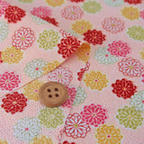 Polyester Chirimen Crepe Small Colorful Mums on Pink (Length) 1=0.25yard