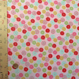 Polyester Chirimen Crepe Small Colorful Mums on Pink (Length) 1=0.25yard