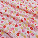 Polyester Chirimen Crepe Small Colorful Mums on Pink (Length) 1=0.25yard