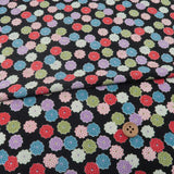 Polyester Chirimen Crepe Small Colorful Mums on Black (Length) 1=0.25yard