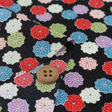Polyester Chirimen Crepe Small Colorful Mums on Black (Length) 1=0.25yard