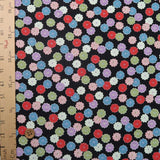 Polyester Chirimen Crepe Small Colorful Mums on Black (Length) 1=0.25yard
