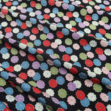 Polyester Chirimen Crepe Small Colorful Mums on Black (Length) 1=0.25yard