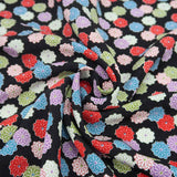 Polyester Chirimen Crepe Small Colorful Mums on Black (Length) 1=0.25yard