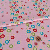 Polyester Chirimen Crepe Small Round Peonies on Pink (Length) 1=0.25yard