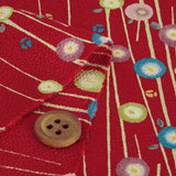 Polyester Chirimen Crepe Small Round Peonies on Red (Length) 1=0.25yard