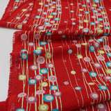 Polyester Chirimen Crepe Small Round Peonies on Red (Length) 1=0.25yard