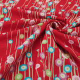 Polyester Chirimen Crepe Small Round Peonies on Red (Length) 1=0.25yard