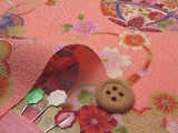 Polyester Chirimen Crepe Temari Balls on Pink (Length) 1=0.25yard