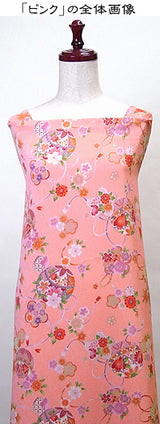 Polyester Chirimen Crepe Temari Balls on Pink (Length) 1=0.25yard