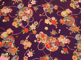 Polyester Chirimen Crepe Temari Balls on Purple (Length) 1=0.25yard