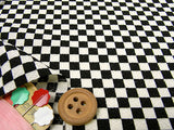 Polyester Chirimen Crepe Ichimatsu Check - Natural/Black (Length) 1=0.25yard