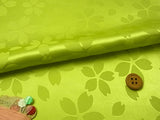 Rinzu Polyester: Reversible Cherry Blossoms on Yellow-Green (Length) 1=0.25yard
