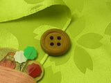 Rinzu Polyester: Reversible Cherry Blossoms on Yellow-Green (Length) 1=0.25yard