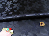 Rinzu Polyester: Reversible Cherry Blossoms on Black (Length) 1=0.25yard
