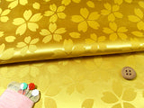Rinzu Polyester: Reversible Cherry Blossoms on Yellow (Length) 1=0.25yard
