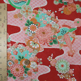 Rinzu Rayon - Mums on Shippo Water Red (Length) 1=0.25yard