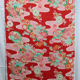 Rinzu Rayon - Mums on Shippo Water Red (Length) 1=0.25yard