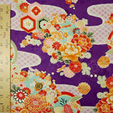 Rinzu Rayon - Mums on Shippo Water Purple (Length) 1＝0.25yard