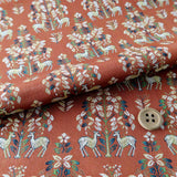 Nishijin-ori Silk Brocade Deer under a Tree - Brick (Length) 1=0.25yard