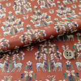 Nishijin-ori Silk Brocade Deer under a Tree - Brick (Length) 1＝0.25yard