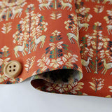 Nishijin-ori Silk Brocade Deer under a Tree - Brick (Length) 1=0.25yard