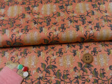 Nishijin-ori Silk Brocade Peony Pattern on Coral Pink (Length) 1=0.25yard