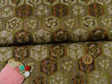 Nishijin-ori Silk Brocade Crane Hexagonal - Green Tea (Length) 1=0.25yard