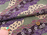 Japanese Flowers & Patterns in Michinaga Design - Purple (Length) 1=0.25yard
