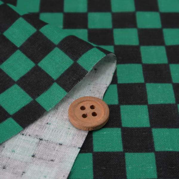 Double Gauze Cotton – Black & Green Ichimatsu Checker Pattern (Length) 1＝0.25yard