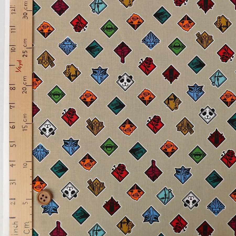 Ju Jutsu Pattern Jujutsu Kaisen Official Cotton Fabric – Beige Icon Pattern (Length) 1 ...