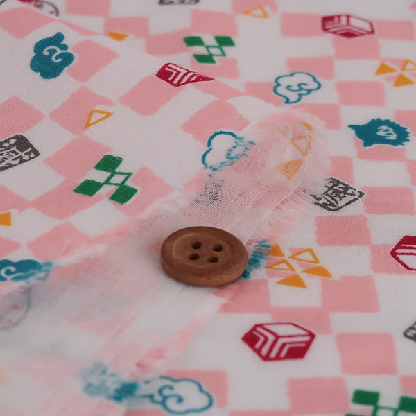 Double Gauze Cotton - Licensed Demon Slayer Checkerboard - Pink (Length) 1＝0.25yard