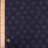 Japanese Ikat Igasuri Style Motif -Navy / Red Accents (Length) 1=0.25yard