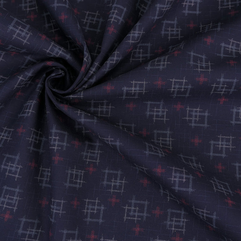 Japanese Ikat Igasuri Style Motif -Navy / Red Accents (Length) 1=0.25yard