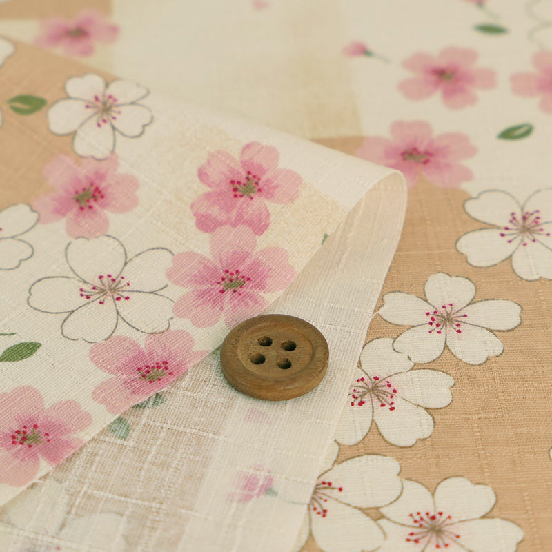 Cherry Blossoms on Square Shikishi Cards - Beige (Length) 1＝0.25yard