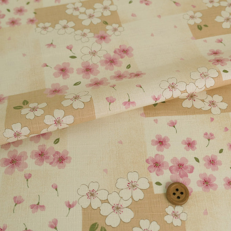 Cherry Blossoms on Square Shikishi Cards - Beige (Length) 1＝0.25yard