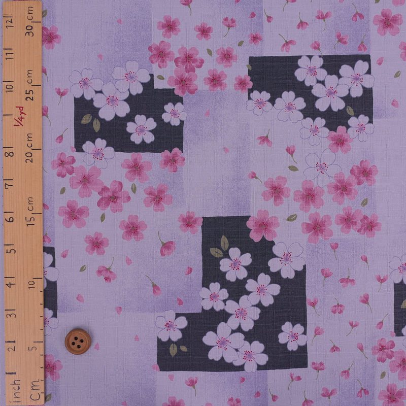 Cherry Blossoms on Square Shikishi Cards - Grayish Lavender (Length) 1＝0.25yard