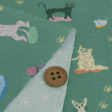 Cotton – Free-Spirited Colorful Cats, Green (Length) 1＝0.25yard