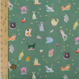Cotton – Free-Spirited Colorful Cats, Green (Length) 1＝0.25yard