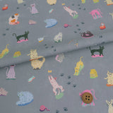 Cotton – Free-Spirited Colorful Cats, Gray (Length) 1＝0.25yard